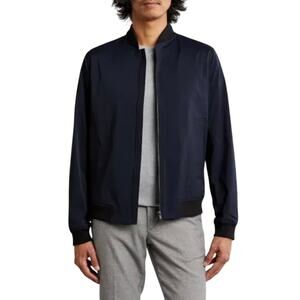 THEORY Men’s Brenton Navy Blue and Black Two Way Zip Bomber Jacket